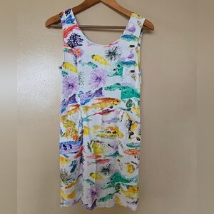 VTG Jams World 90s Hattie Fish Print Sundress Sz 5 Pockets Retro Tropical Resort